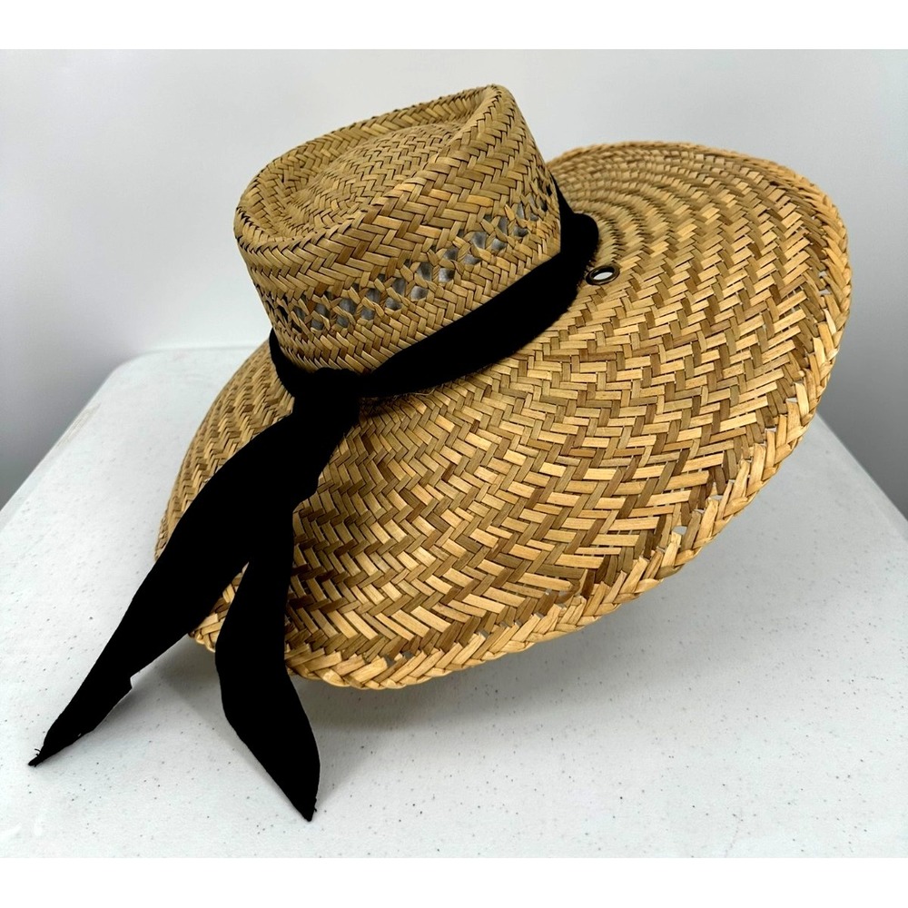 Dorfman Pacific Women's Straw Fedora Hat Black Ribbon Band Wide Brim Summer Sun - Picture 2 of 15